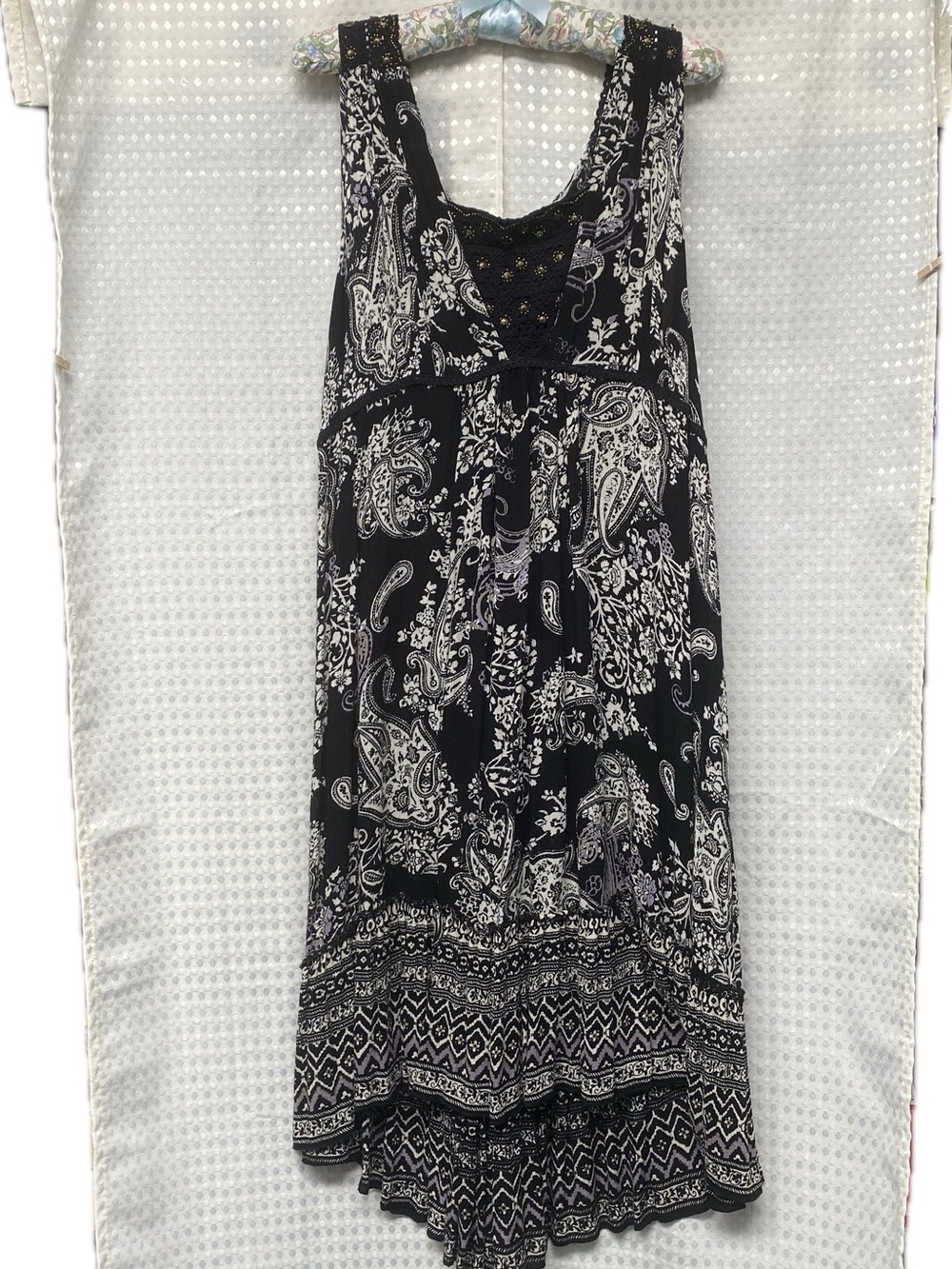 Forbidden Black Paisley High-Low Midi Dress with Lace Yoke SIZE XL